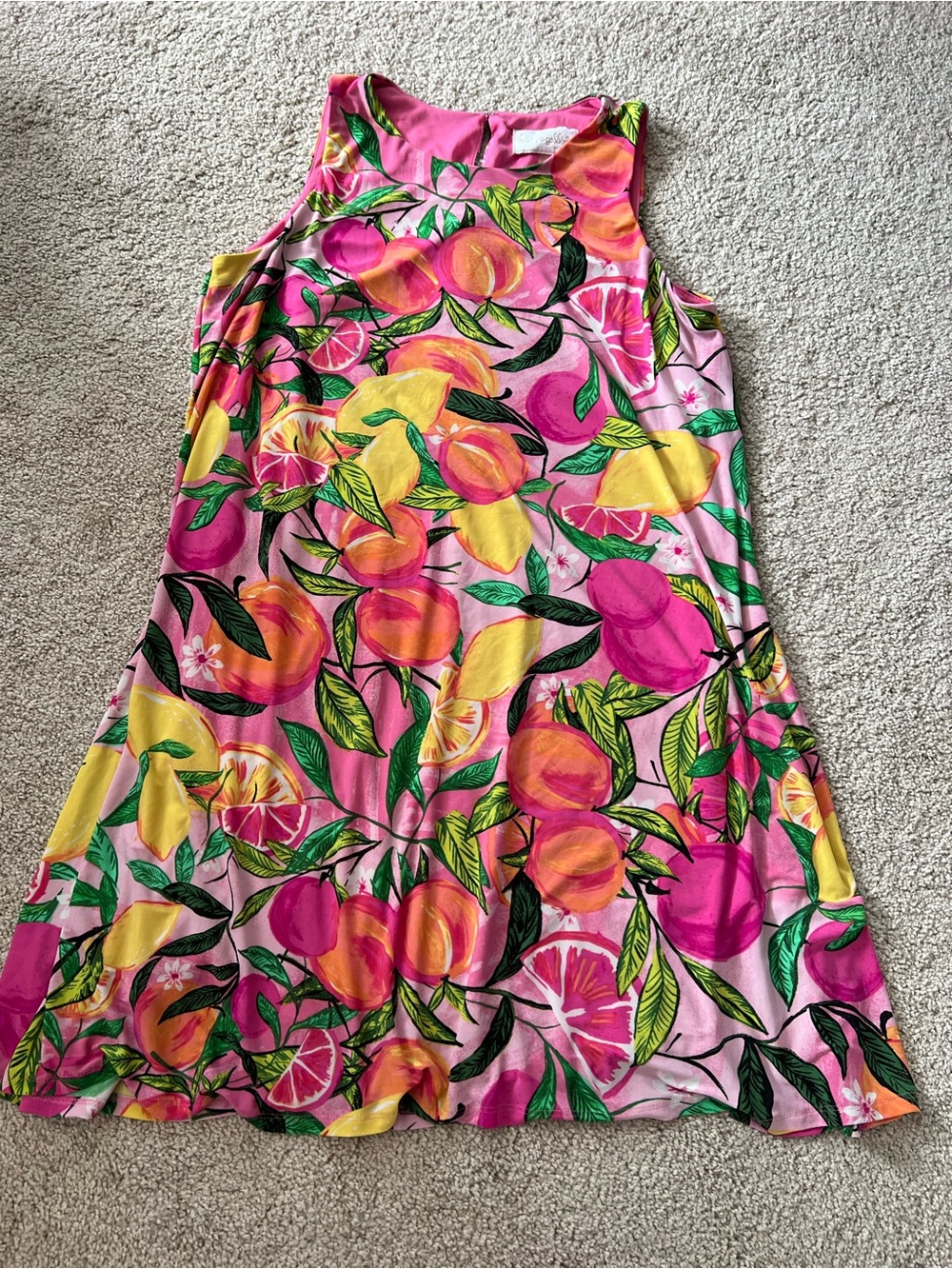 PAPPAGALLO Colorful Swing Shift Dress Size L Tropical Sleeveless Lemon Peach